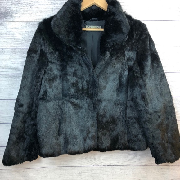 Vintage Jackets & Blazers - Vintage Fur Coat Black Rabbit Fur Lined Medium